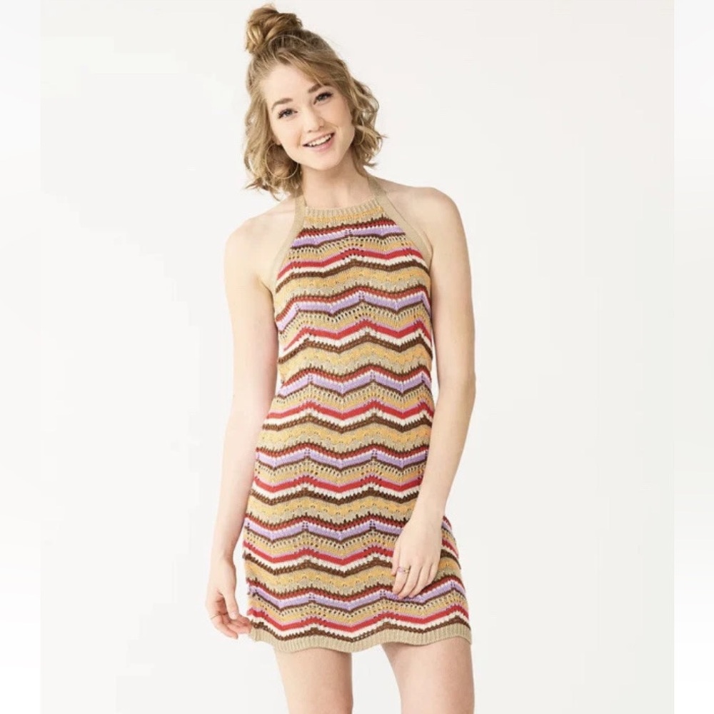 Crochet Halter Mini Dress 🧡